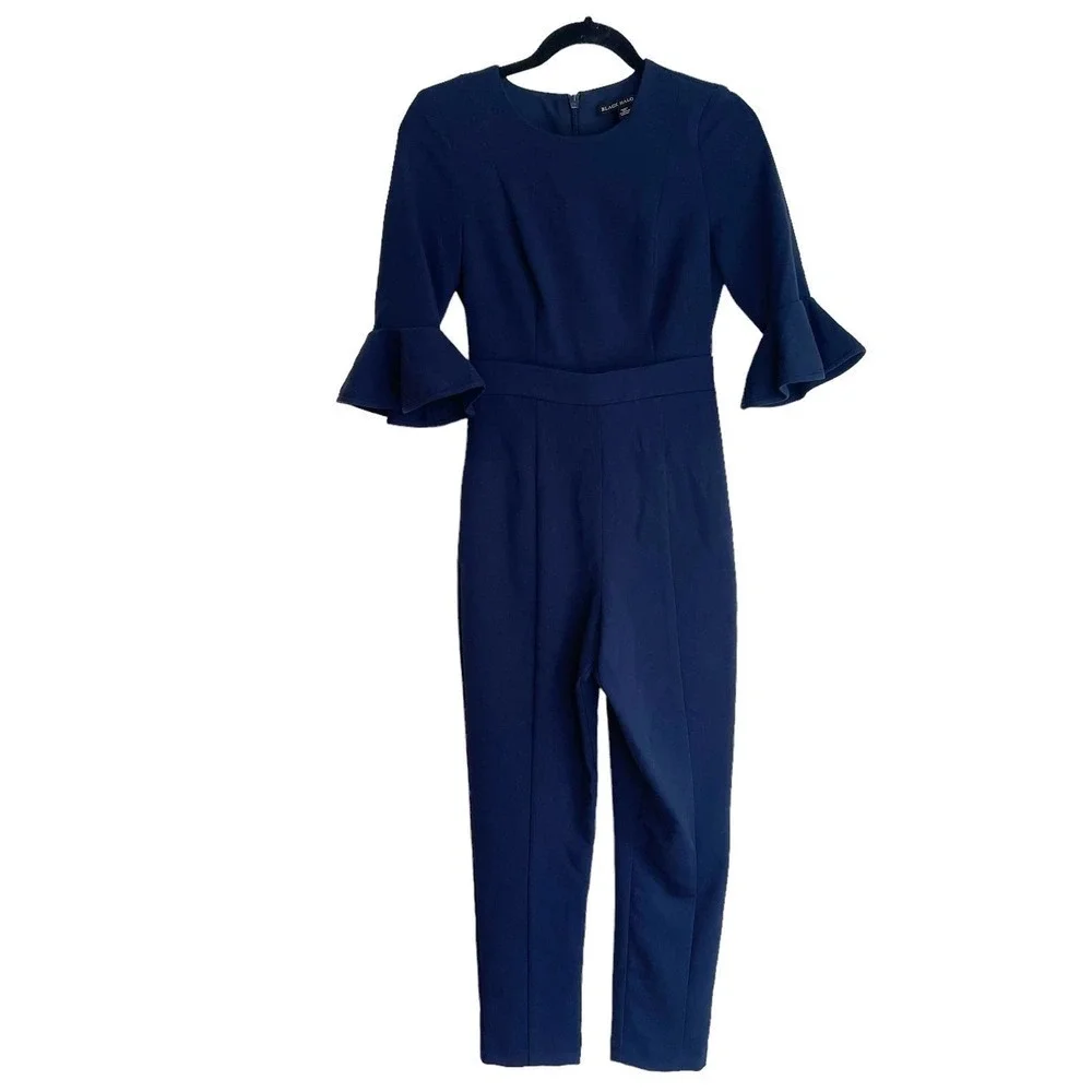Black Halo Brooklyn 3/4-Bell-Sleeve Jumpsuit Super Loft Woven Size 0